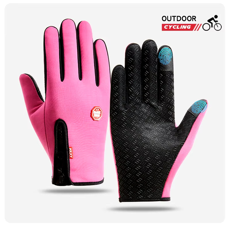 Men'S Cycling Gloves Winter Touchscreen Warm Women Bicycle Gym Outdoor Driving Motorcycle Waterproof Thermal Non-Slip Gloves