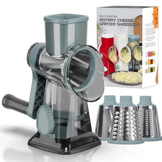 3-in-1 Rotary Cheese Grater & Vegetable Slicer – Manual Shredder for Cheese, Veggies, Nuts, and More