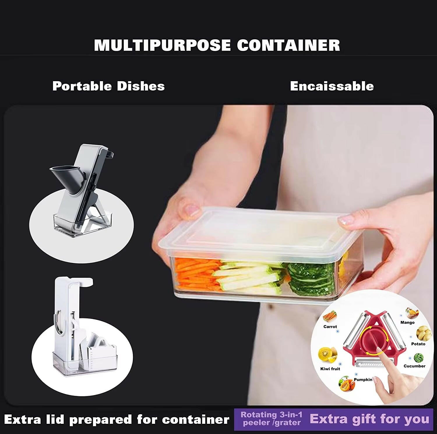 Slicer Safe Mandoline Vegetable Cutter Veggie Dicer Slicer for Julienne French Fry and Potato Get Storage Box with Lid