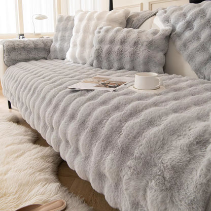 Artificial Rabbit Fur Sofa Cover Non-Slip and Dustproof Thick Soft Couch Cover Furniture Protector