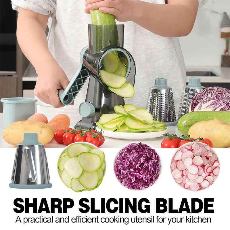 3-in-1 Rotary Cheese Grater & Vegetable Slicer – Manual Shredder for Cheese, Veggies, Nuts, and More