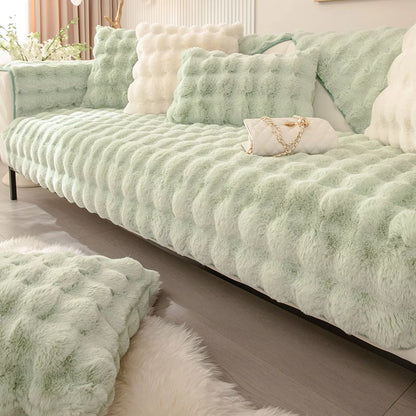 Artificial Rabbit Fur Sofa Cover Non-Slip and Dustproof Thick Soft Couch Cover Furniture Protector