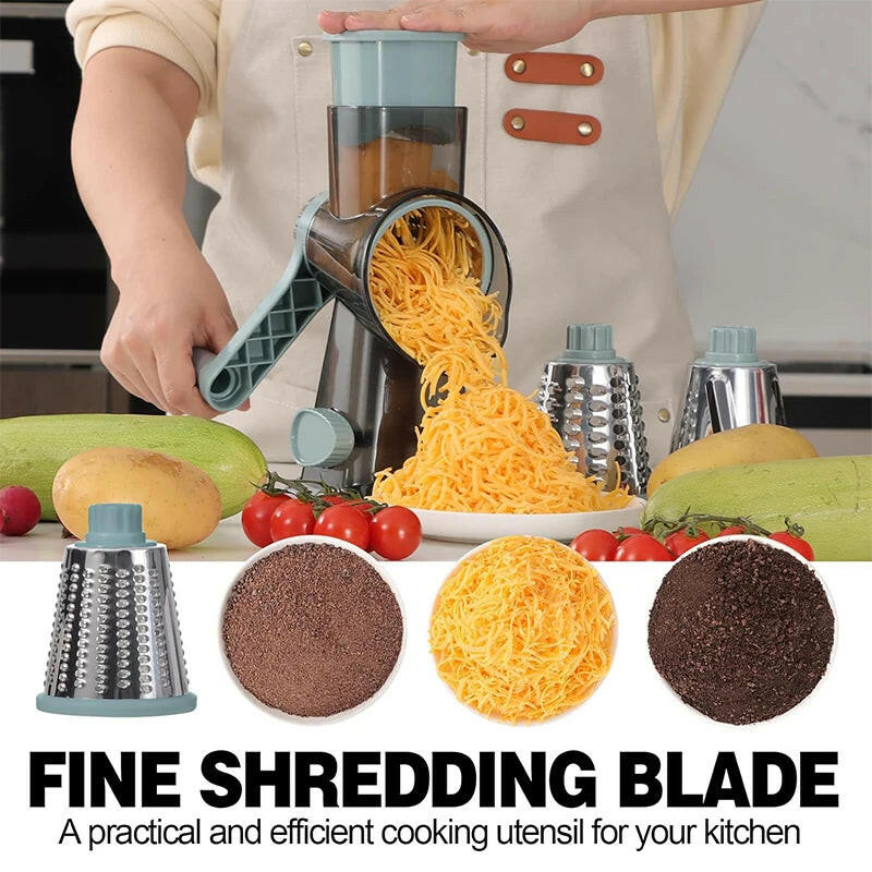 3-in-1 Rotary Cheese Grater & Vegetable Slicer – Manual Shredder for Cheese, Veggies, Nuts, and More