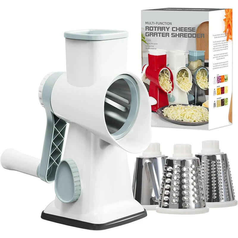 3-in-1 Rotary Cheese Grater & Vegetable Slicer – Manual Shredder for Cheese, Veggies, Nuts, and More