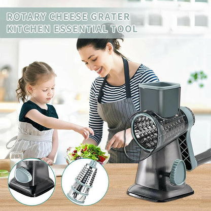 3-in-1 Rotary Cheese Grater & Vegetable Slicer – Manual Shredder for Cheese, Veggies, Nuts, and More